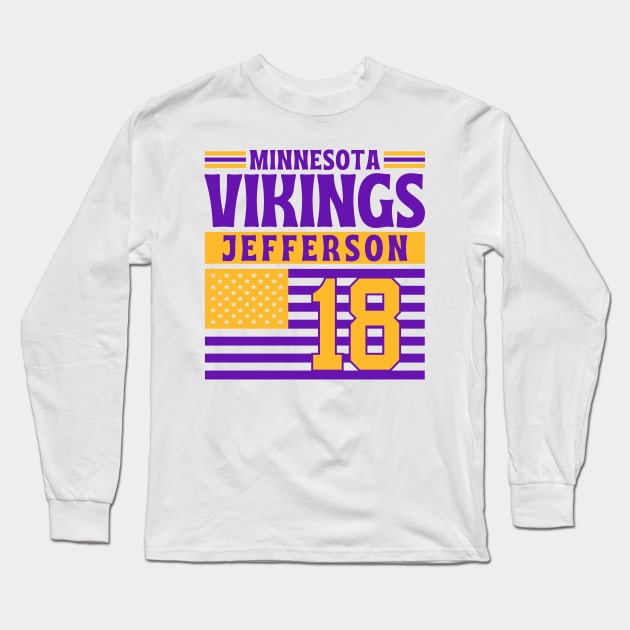 Minnesota Vikings Jefferson 18 American Flag Football Long Sleeve T-Shirt by Astronaut.co